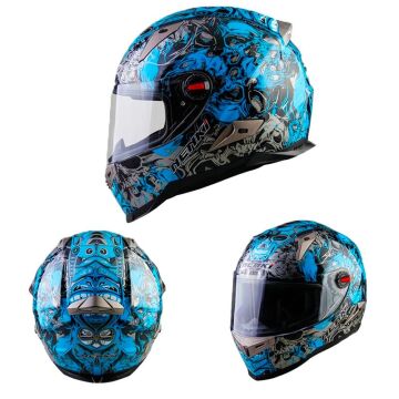 Nenki Full Face Boğazlı Kask Desenli Mavi