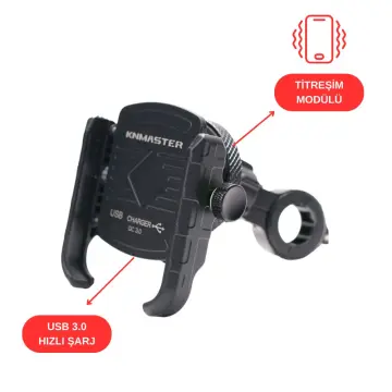 Knmaster TT-650WU Titreşim Engelleyici Usb’li Tüm Motosikletlere Uygun Telefon Tutucu