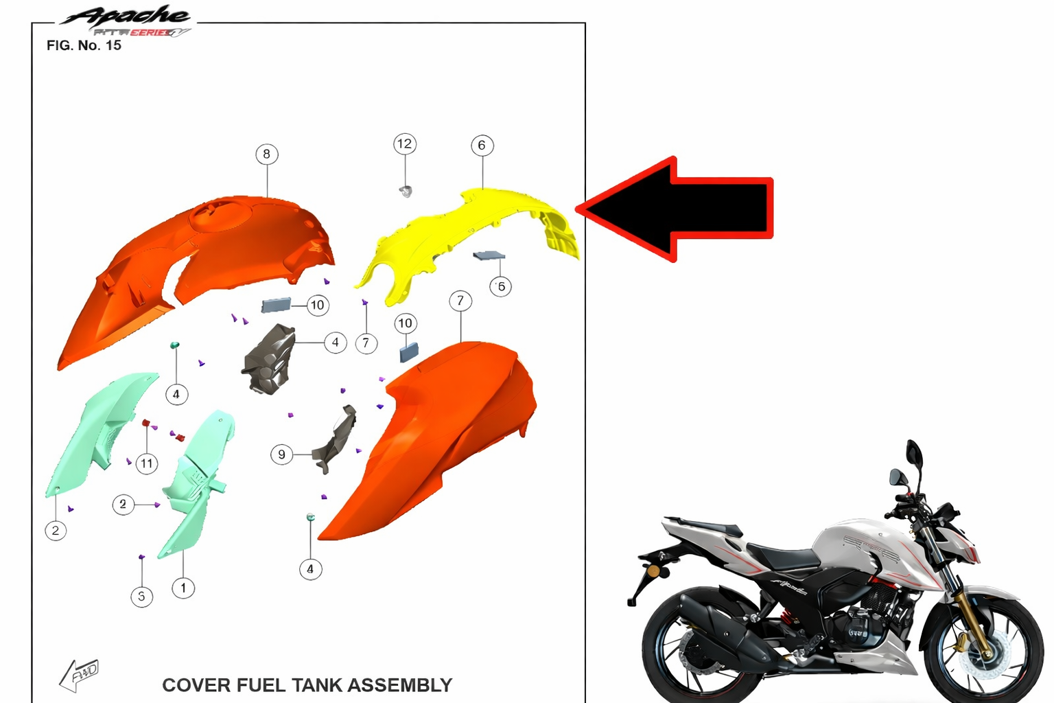 TVS Apache RTR200 B.Depo Orta Grnj Beyaz Kırmızı Etkt E5