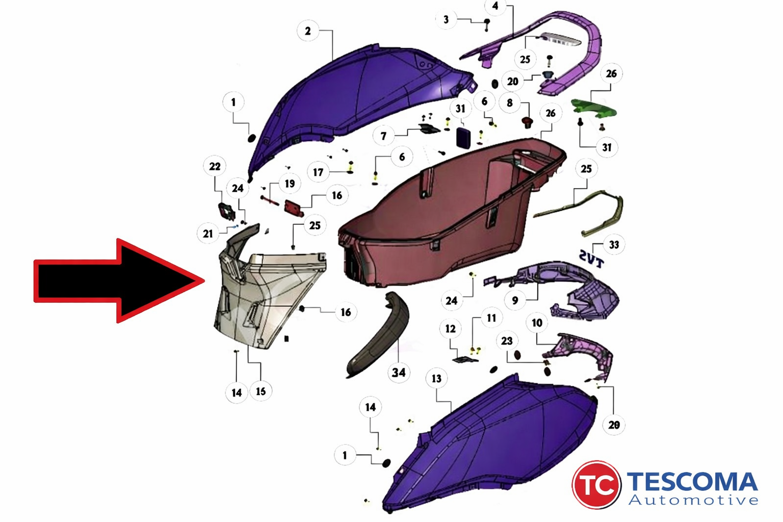 TVS Jupiter 125 Sele Altı Ön Orta Grenaj