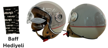 Nero Yarım Kask Tk-06 Parlak Bej Renk - Şefaf Vizörlü XL