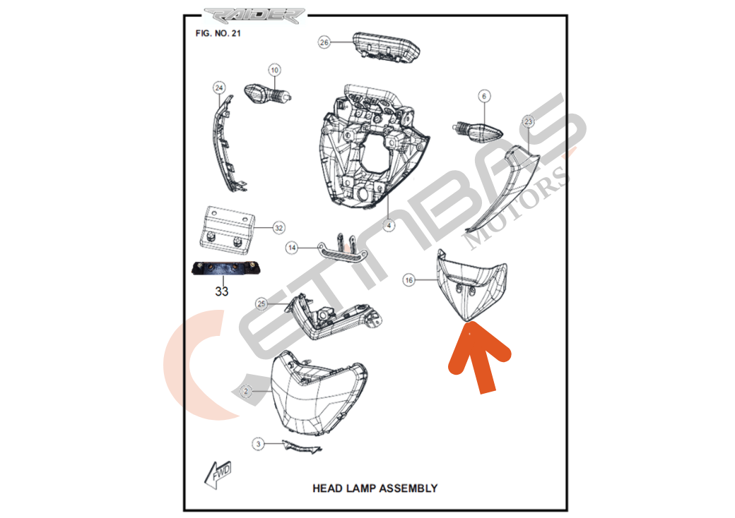 TVS Raider 125 Far Üst Kapak Etiketli