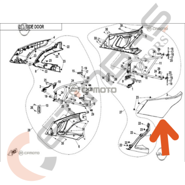 CF Moto ZForce 1000 Sport R Kapı Dış Grenaj Sol Üst Turuncu