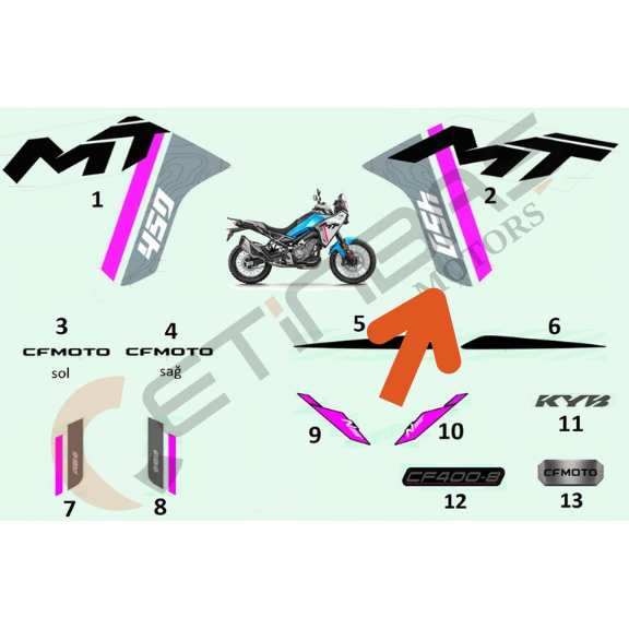 CF Moto 450MT Etiket Ön Panel Sağ Mavi Model