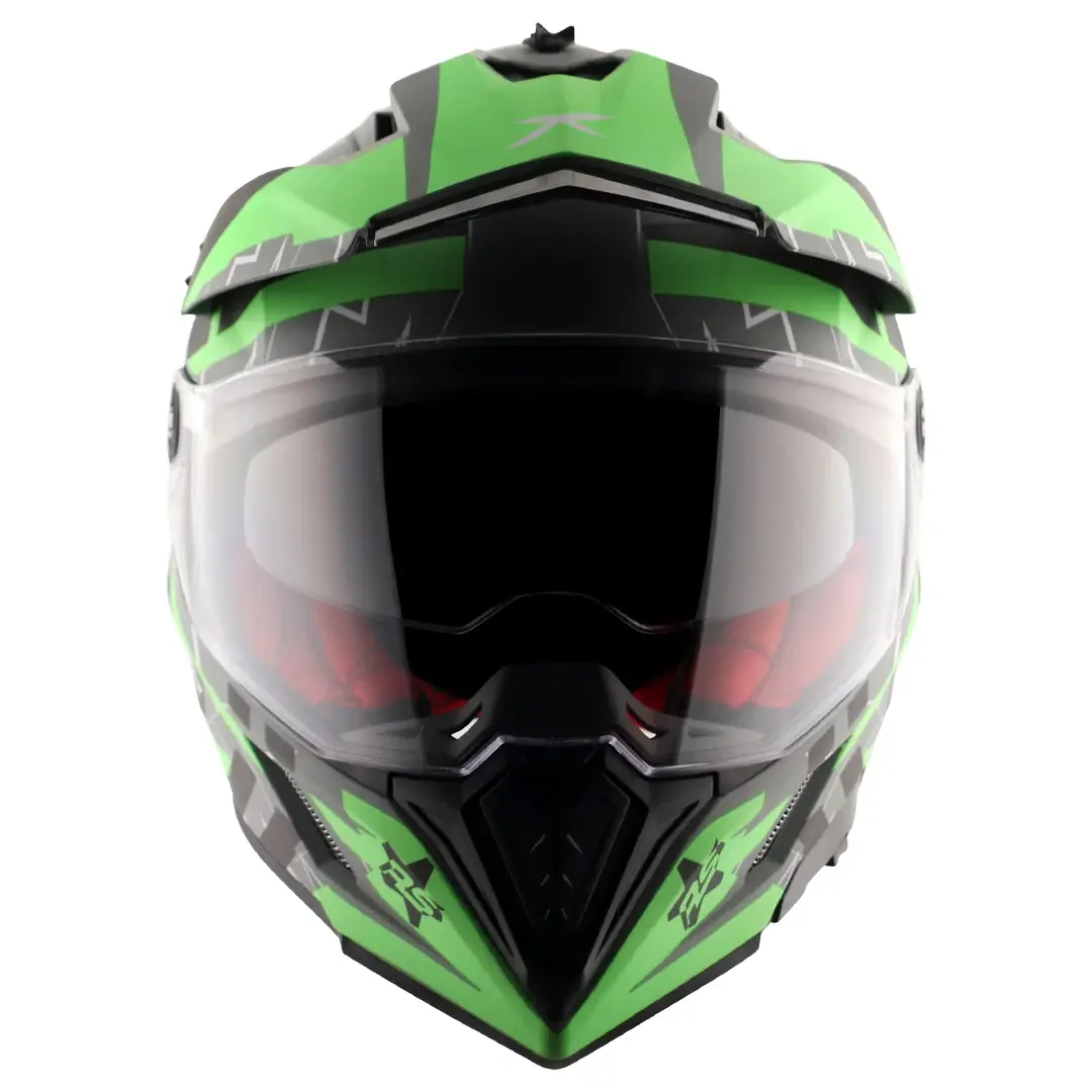 Axor X-Cross Flash Çift Vizörlü Enduro Motosiklet Kaskı Mat Gri Yeşil XS