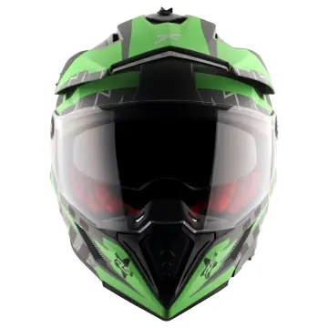 Axor X-Cross Flash Çift Vizörlü Enduro Motosiklet Kaskı Mat Gri Yeşil XS