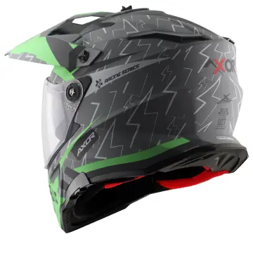 Axor X-Cross Flash Çift Vizörlü Enduro Motosiklet Kaskı Mat Gri Yeşil XS