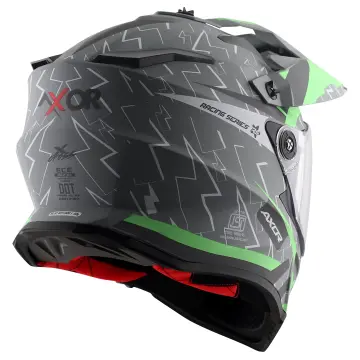 Axor X-Cross Flash Çift Vizörlü Enduro Motosiklet Kaskı Mat Gri Yeşil XS