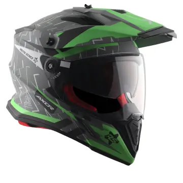 Axor X-Cross Flash Çift Vizörlü Enduro Motosiklet Kaskı Mat Gri Yeşil XS
