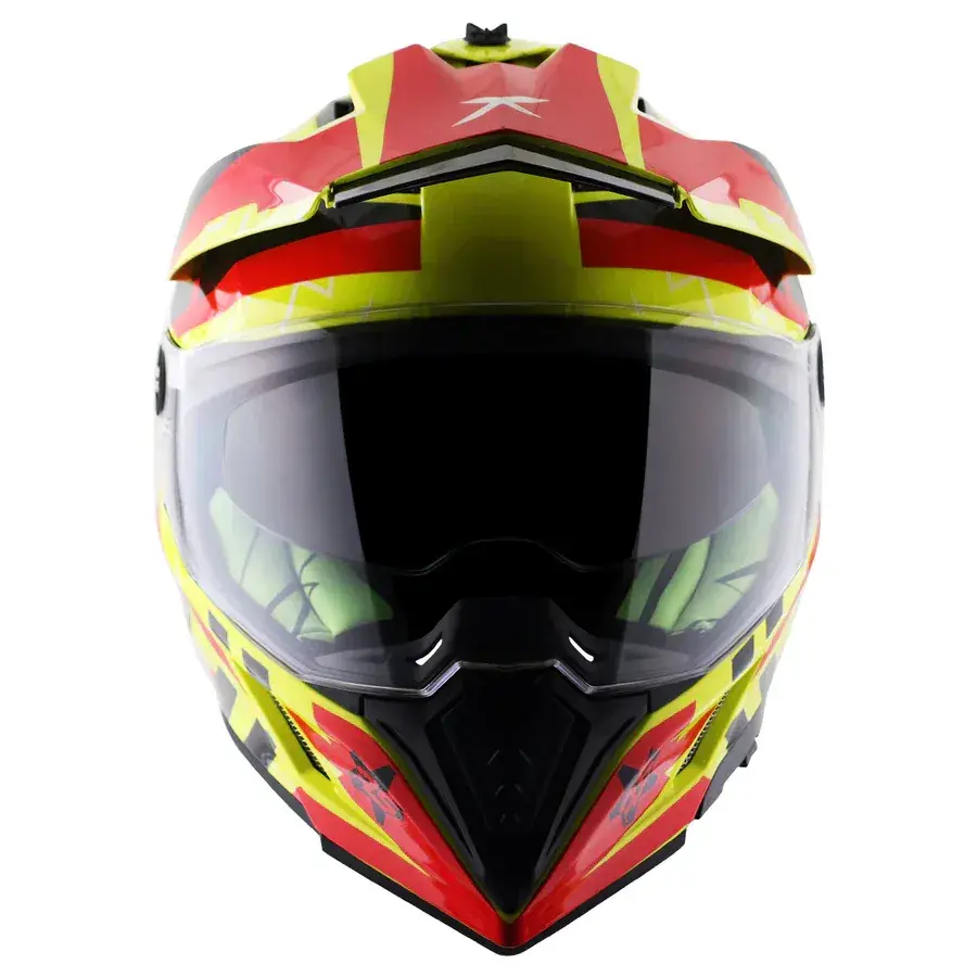 Axor X-Cross Flash Çift Vizörlü Enduro Motosiklet Kaskı Neon Sarı Kırmızı XS