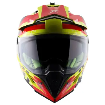 Axor X-Cross Flash Çift Vizörlü Enduro Motosiklet Kaskı Neon Sarı Kırmızı XS