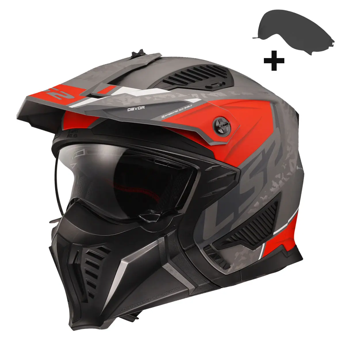 LS2 Drifter Devor Enduro Kask Mat Gri Kırmızı L