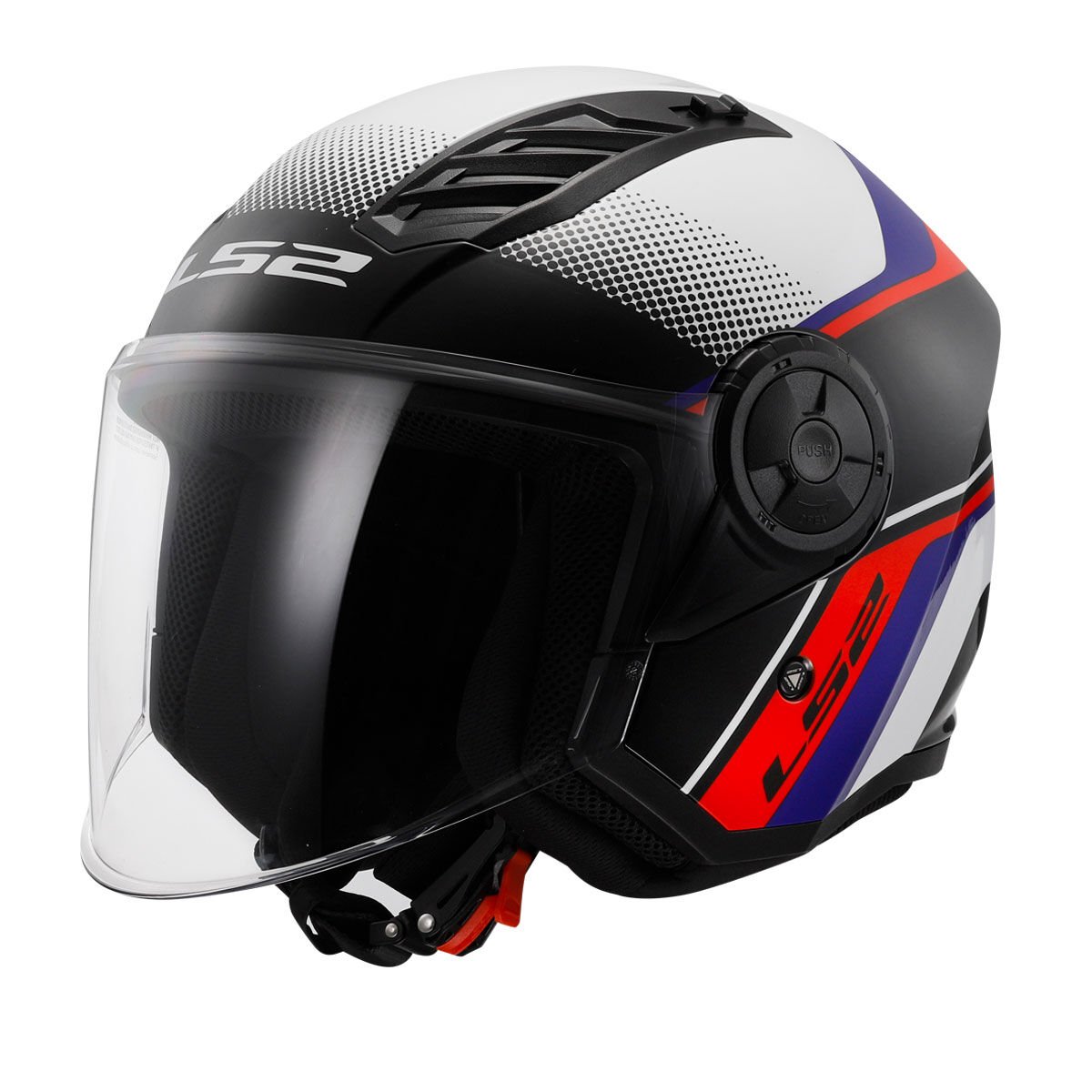 LS2 Airflow 2 Rush Yarım Motosiklet Kaskı Beyaz Mavi Kırmızı XL