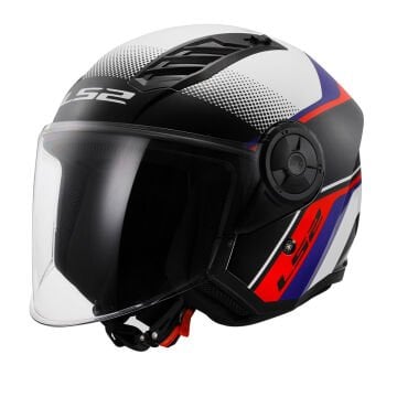 LS2 Airflow 2 Rush Yarım Motosiklet Kaskı Beyaz Mavi Kırmızı XL